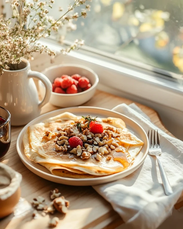 Crepes with Maple Syrup and Nuts