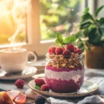 chia pudding with raspberries