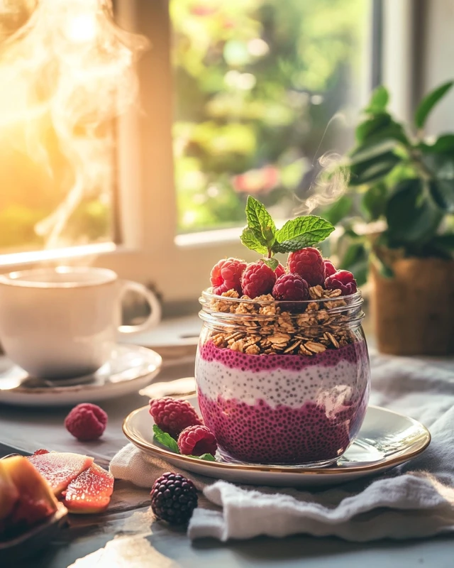 chia pudding with raspberries